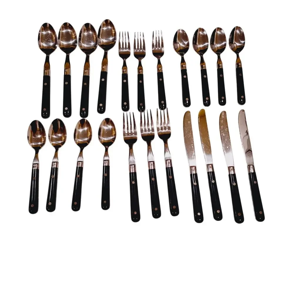 NAVY Cobalt Blue Handle Riveted Stainless Flatware Korea 22 Pieces Unbranded